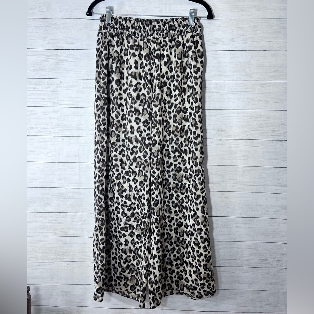 Turquoise Haven Leopard Print Semi Sheer Lined Wide Leg Pants Medium 💗